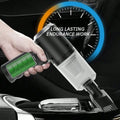 3-in-1 integrated vacuum cleaner showing USB charging feature and battery level indicator in a car interior.