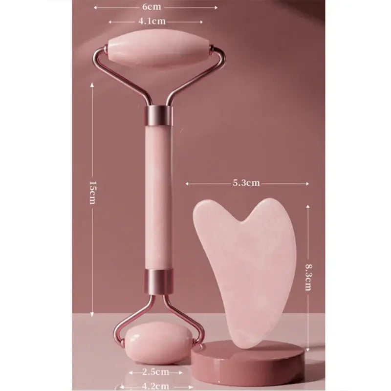 Face and neck massager roller with dimensions, designed for skincare and muscle relaxation.