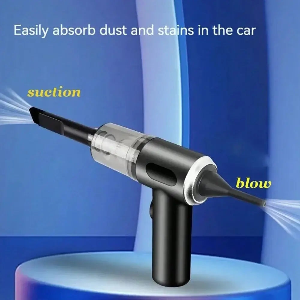 3 in 1 integrated vacuum cleaner for cars, featuring suction and blowing functions to remove dust and stains easily.